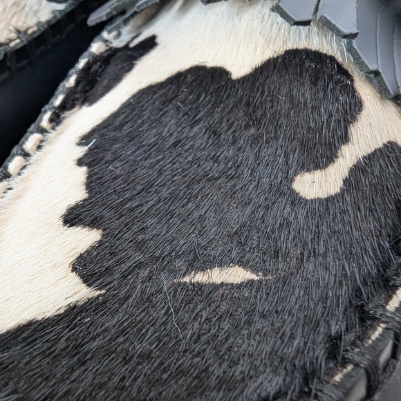 Dr. Martens Adrian Snaffle Quad Black/White Cow Print Horsebit Leather Loafers - Picture 7 of 14